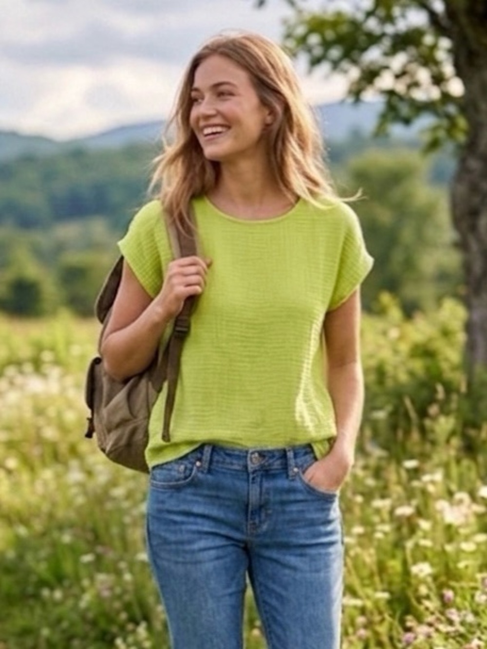 Lands’ End Top NWOT Cotton Gauze 100% Cotton Size 1x Summer Green Boxy Casual